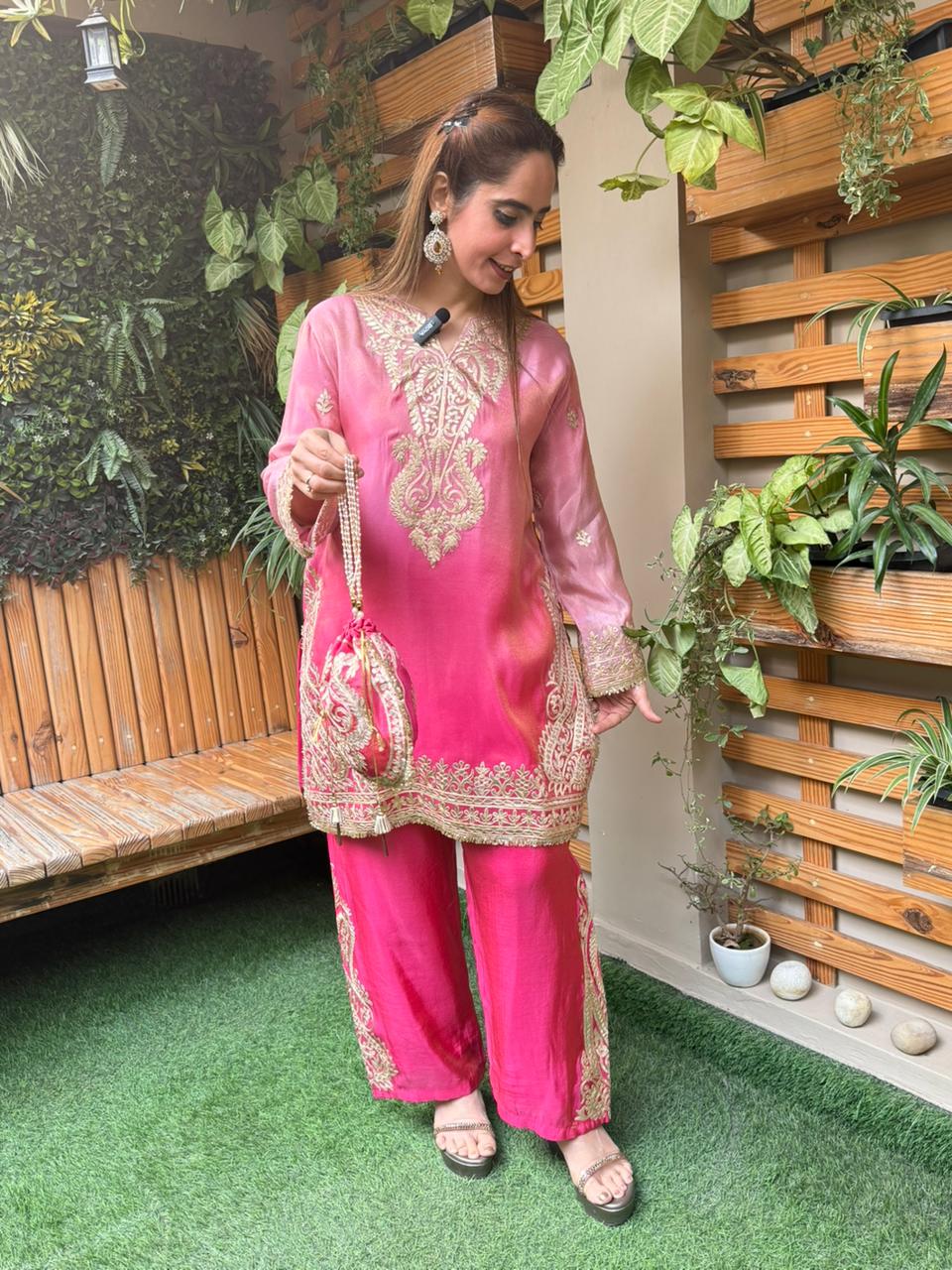 Elegant cord set in a beautiful ombre shade is crafted in luxurious shimmer