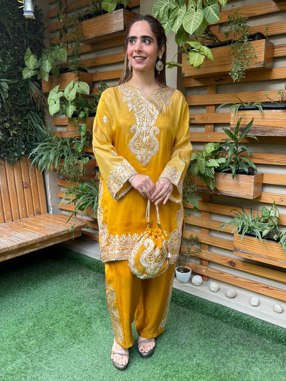 Elegant cord set in a beautiful ombre shade is crafted in luxurious shimmer