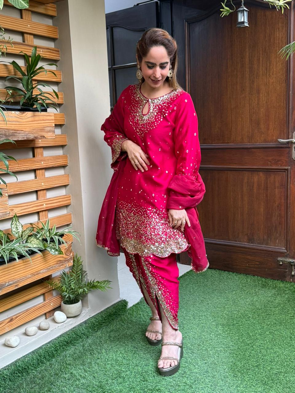 Step into festive elegance with this stunning short Anarkali