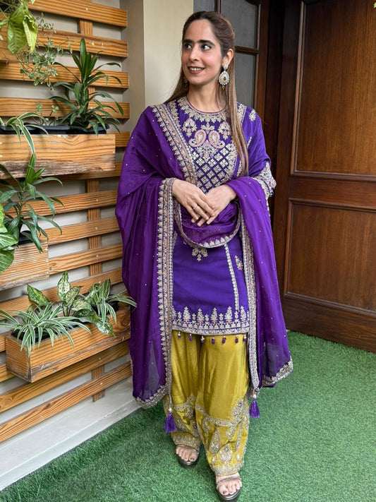 Luxurious three-piece kurta set is designed to make you stand out with timeless elegance