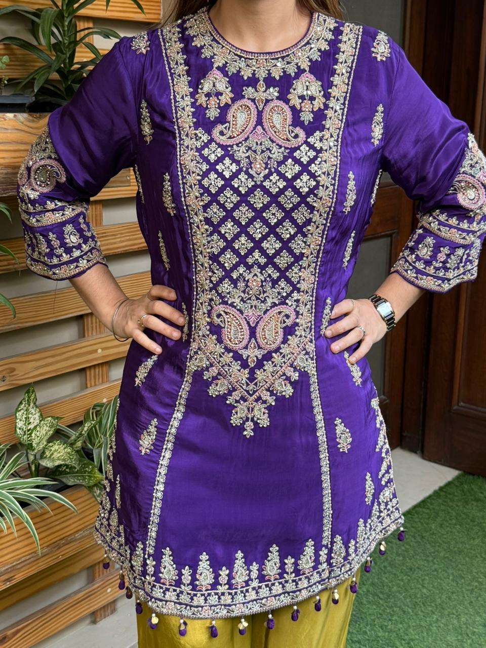 Luxurious three-piece kurta set is designed to make you stand out with timeless elegance