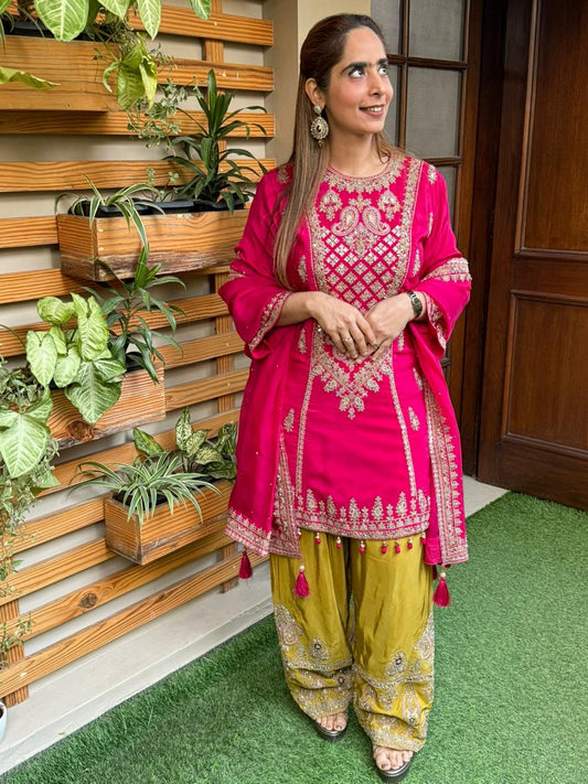 Luxurious three-piece kurta set is designed to make you stand out with timeless elegance