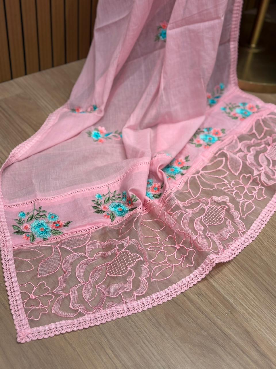 Elegant unstitched suit is crafted in soft and breathable mul cotton