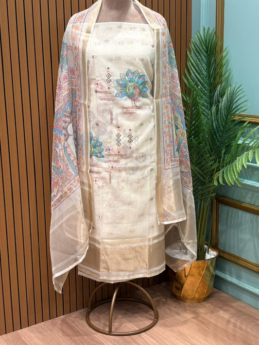 Unstitched fabric suit in breathable Kota cotton