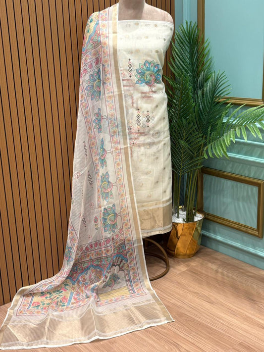 Unstitched fabric suit in breathable Kota cotton