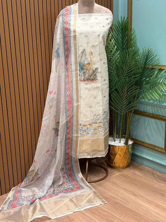 Unstitched fabric suit in breathable Kota cotton