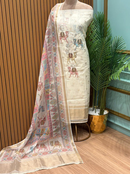 Unstitched fabric suit in breathable Kota cotton