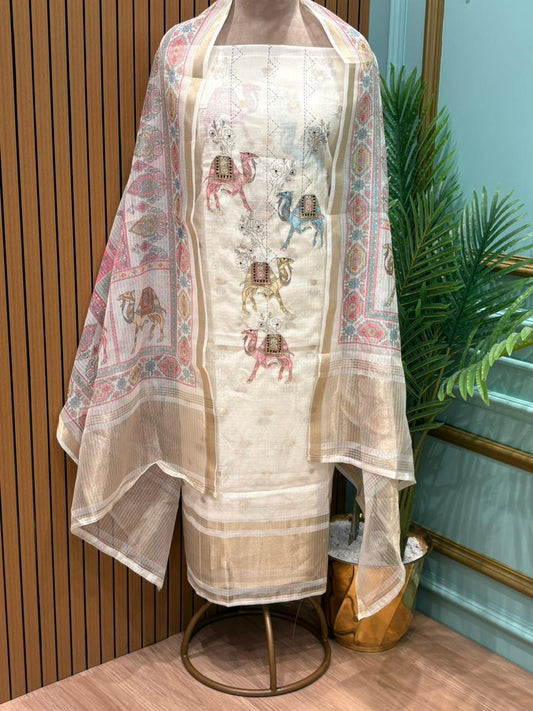 Unstitched fabric suit in breathable Kota cotton