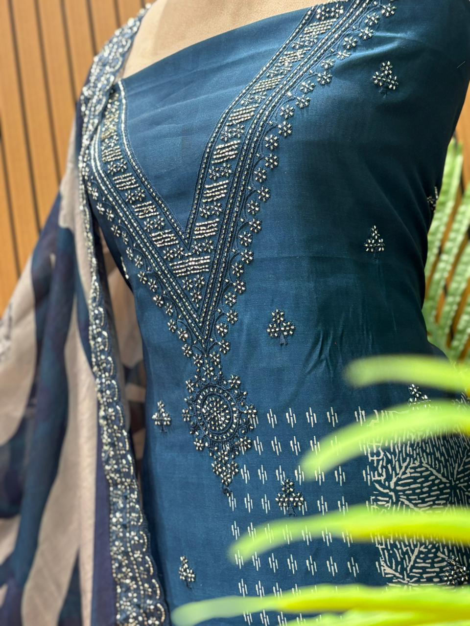 Muslin cotton fabric suit is designed for comfort-led elegance