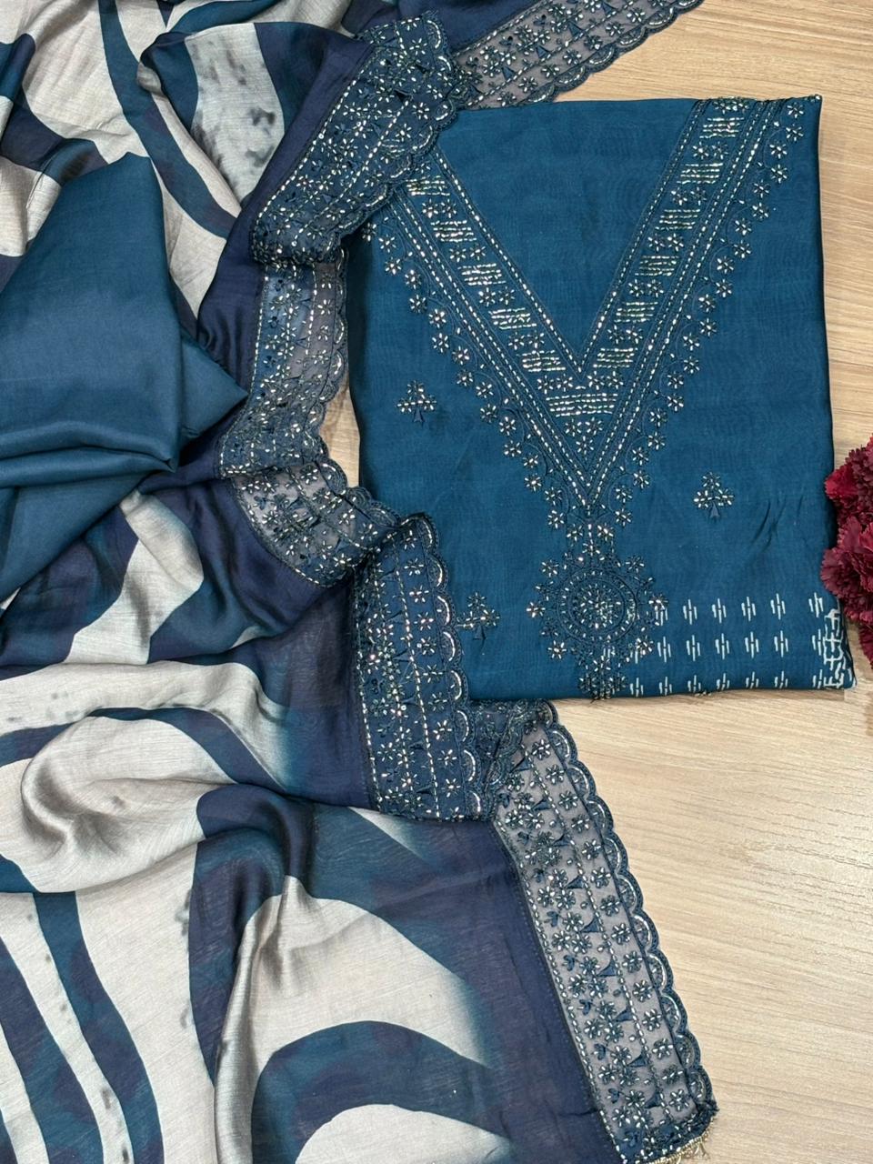 Muslin cotton fabric suit is designed for comfort-led elegance