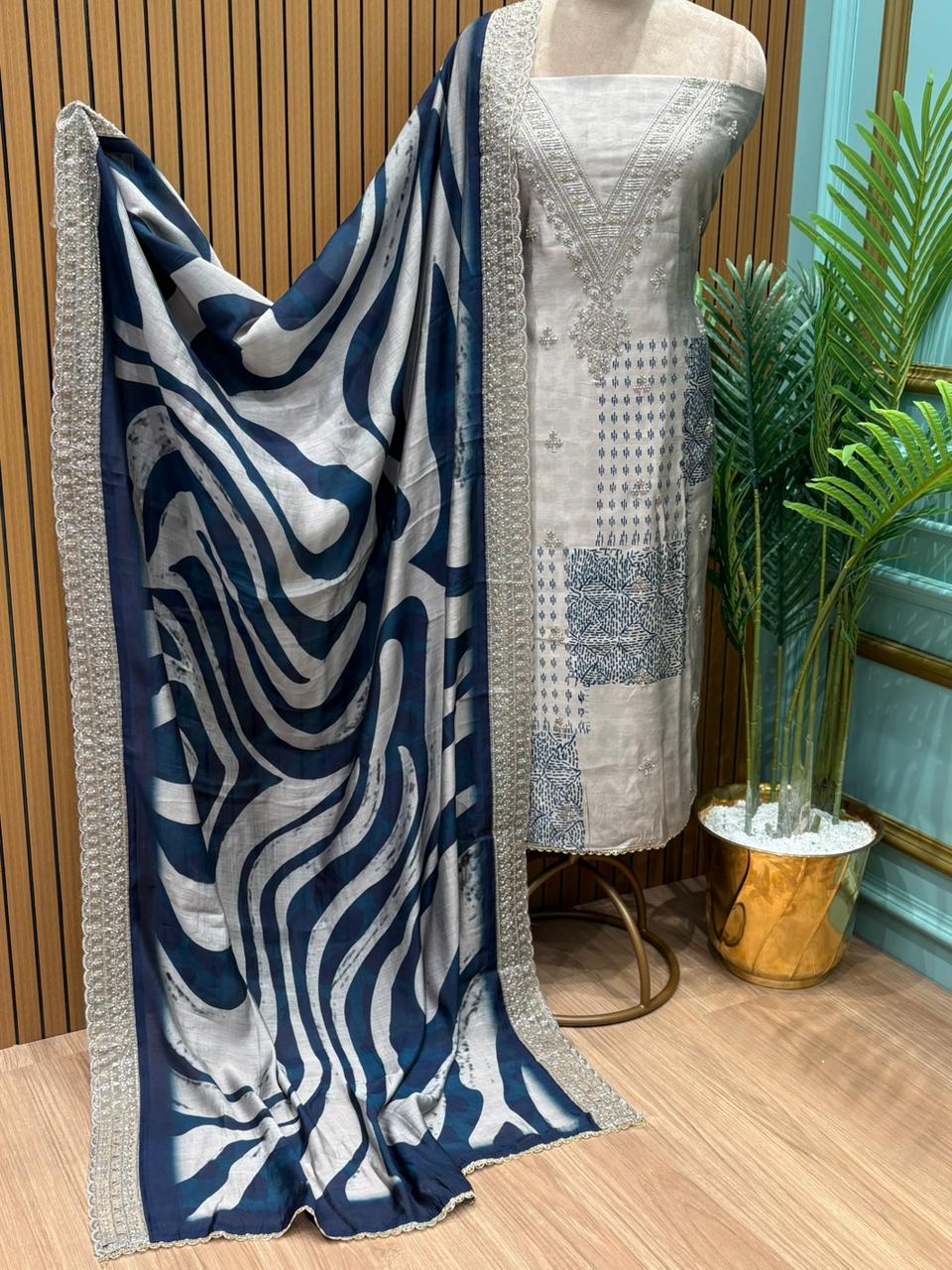 Muslin cotton fabric suit is designed for comfort-led elegance