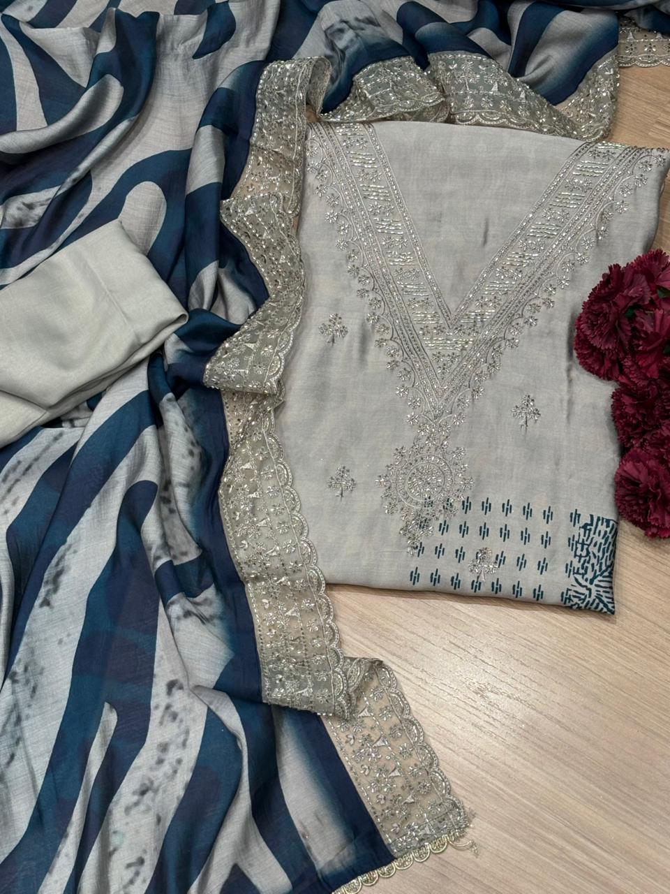 Muslin cotton fabric suit is designed for comfort-led elegance