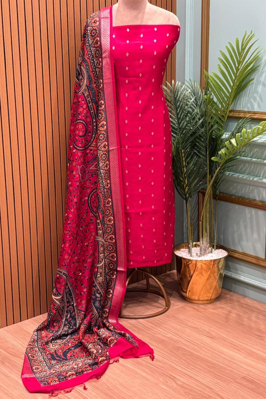 Elegant unstitched fabric suit is crafted with a premium Maheshwari fabric