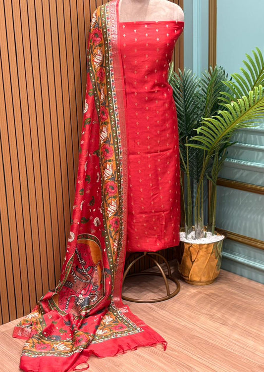 Elegant unstitched fabric suit is crafted with a premium Maheshwari fabric