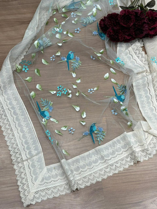 Graceful unstitched suit set is crafted in soft Kota cotton fabric