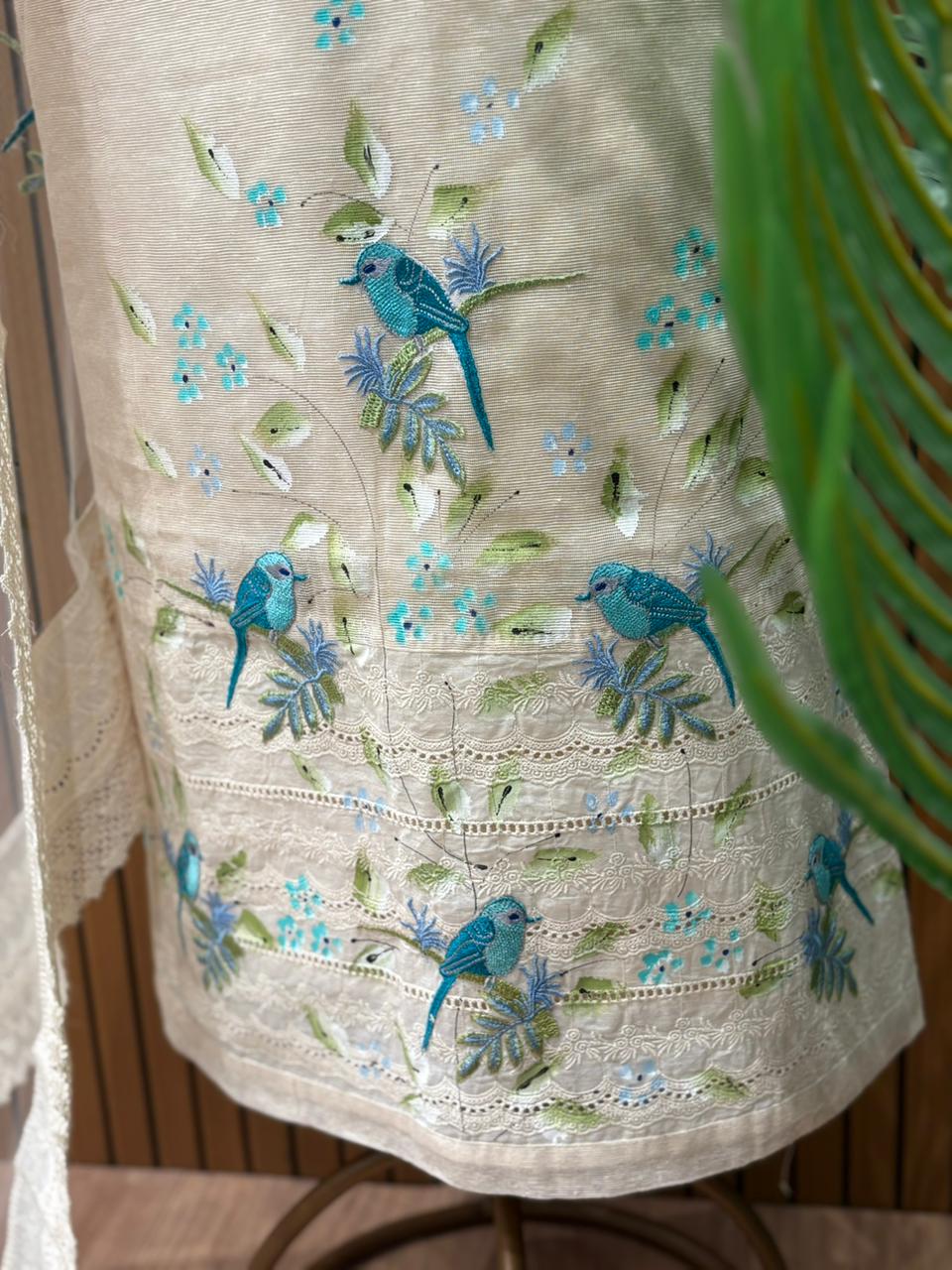 Graceful unstitched suit set is crafted in soft Kota cotton fabric