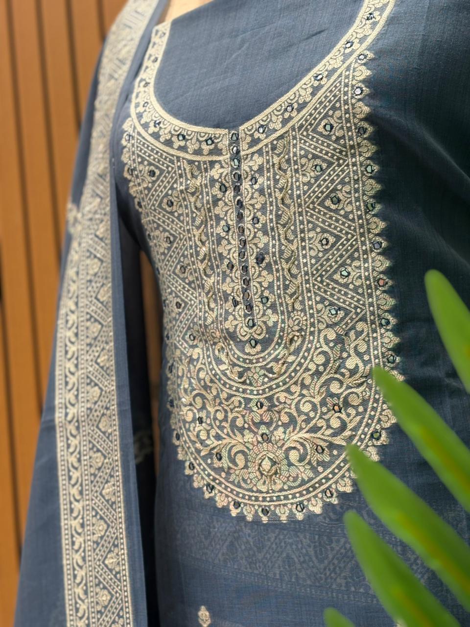 Unstitched suit s Fabric is crafted in soft Jamdani cotton fabric,