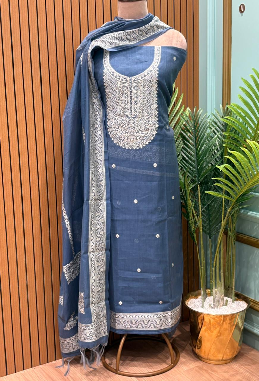Unstitched suit s Fabric is crafted in soft Jamdani cotton fabric,