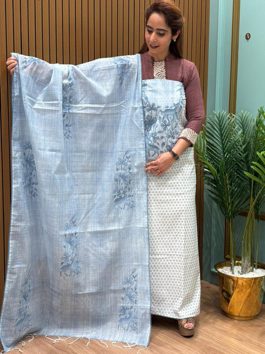 Elegant unstitched cotton suit fabric is designed for effortless everyday