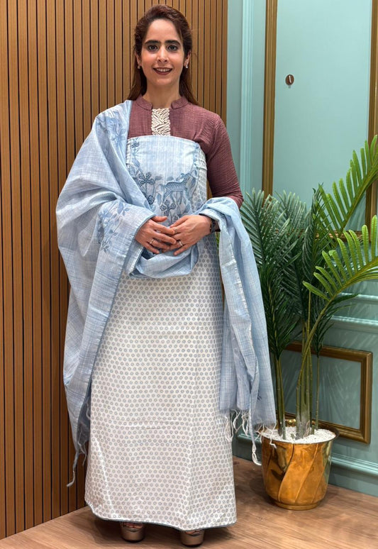 Elegant unstitched cotton suit fabric is designed for effortless everyday