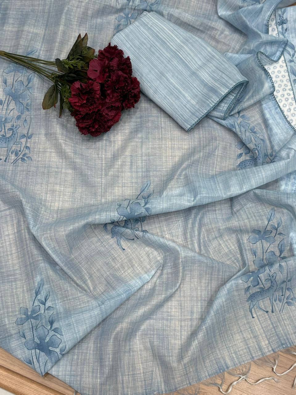 Elegant unstitched cotton suit fabric is designed for effortless everyday