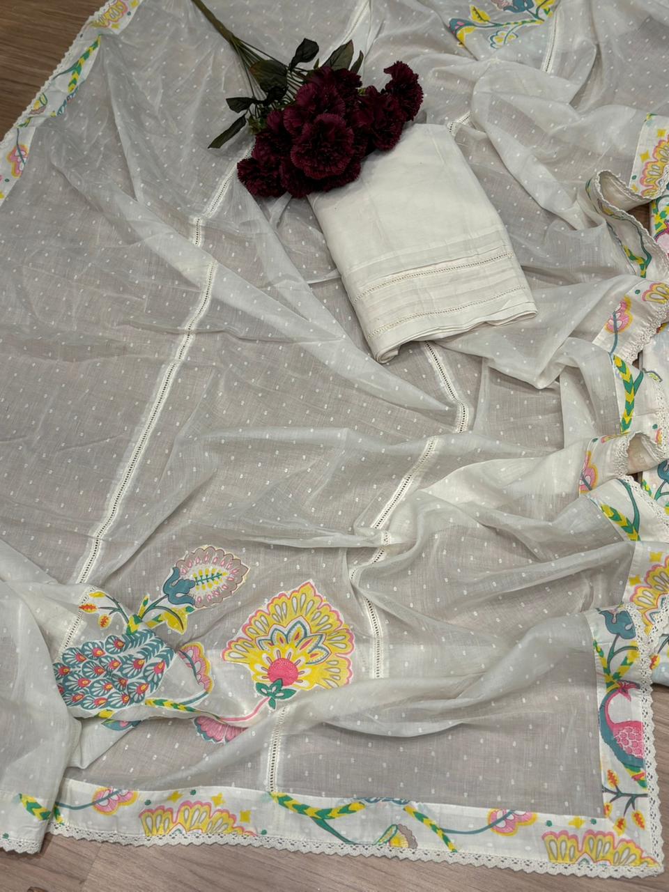 Elegant unstitched cotton suit fabric is designed for effortless everyday comfort