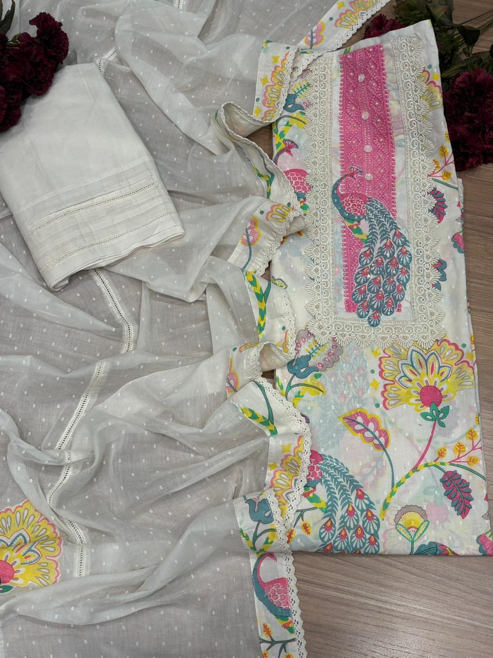 Elegant unstitched cotton suit fabric is designed for effortless everyday comfort