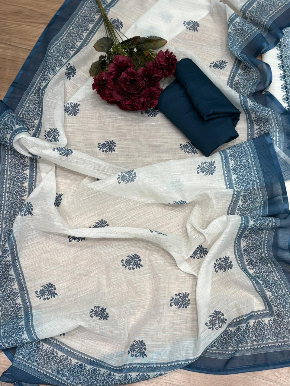 Sophisticated unstitched suit fabric is crafted in a premium linen-cotton blend