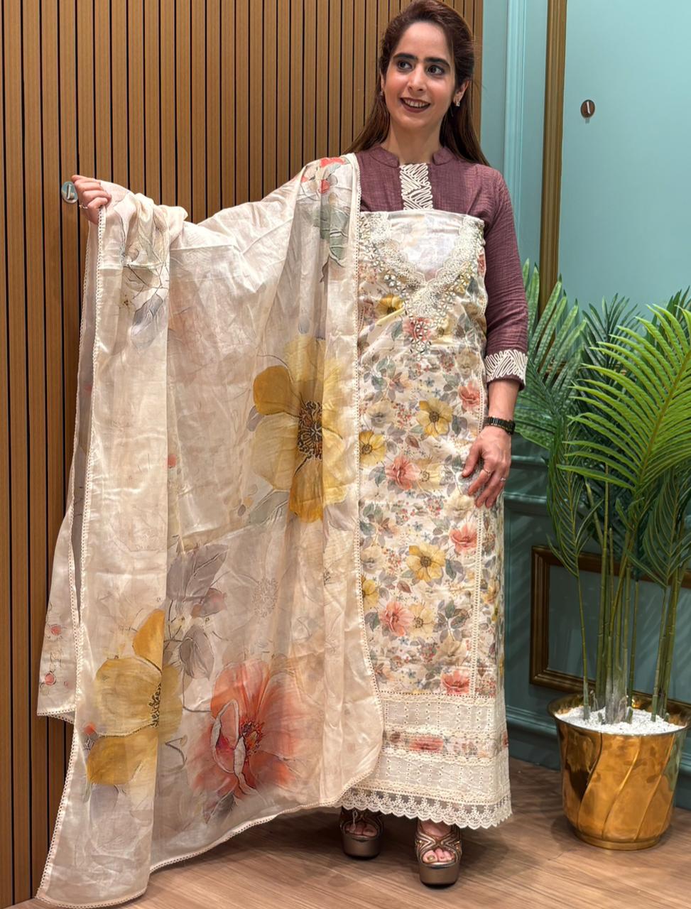 Elegant unstitched cotton suit fabric is crafted