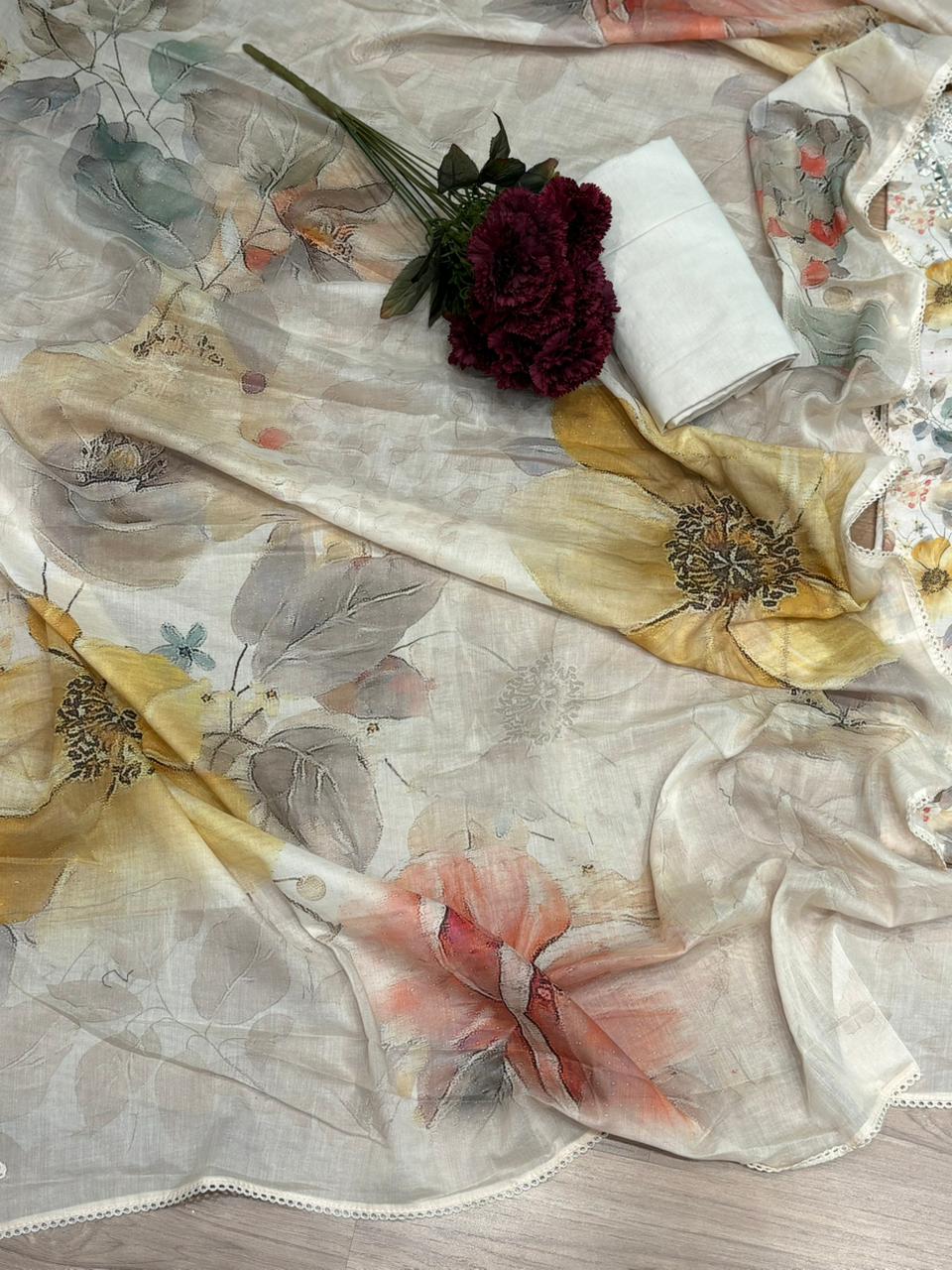 Elegant unstitched cotton suit fabric is crafted