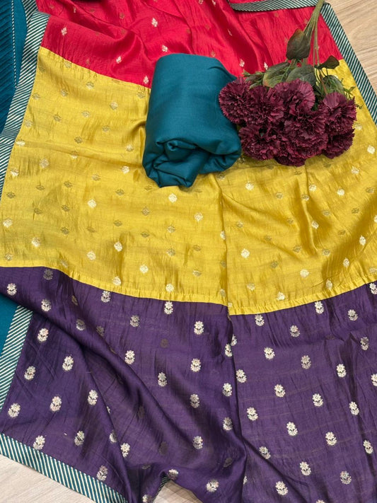 Elegant unstitched suit  is crafted in premium Maheshwari fabric