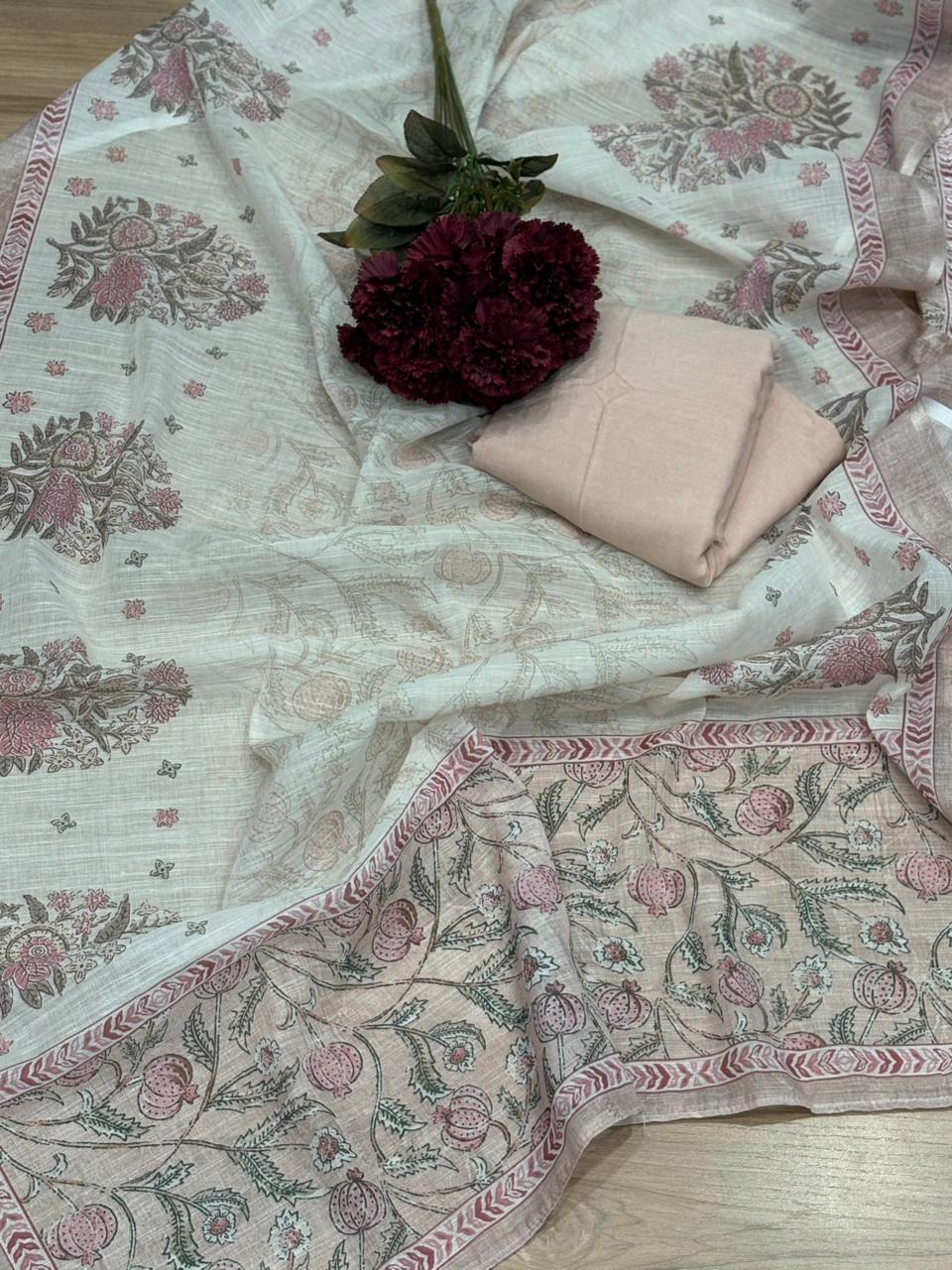 Graceful unstitched suit set is crafted in soft cotton fabric