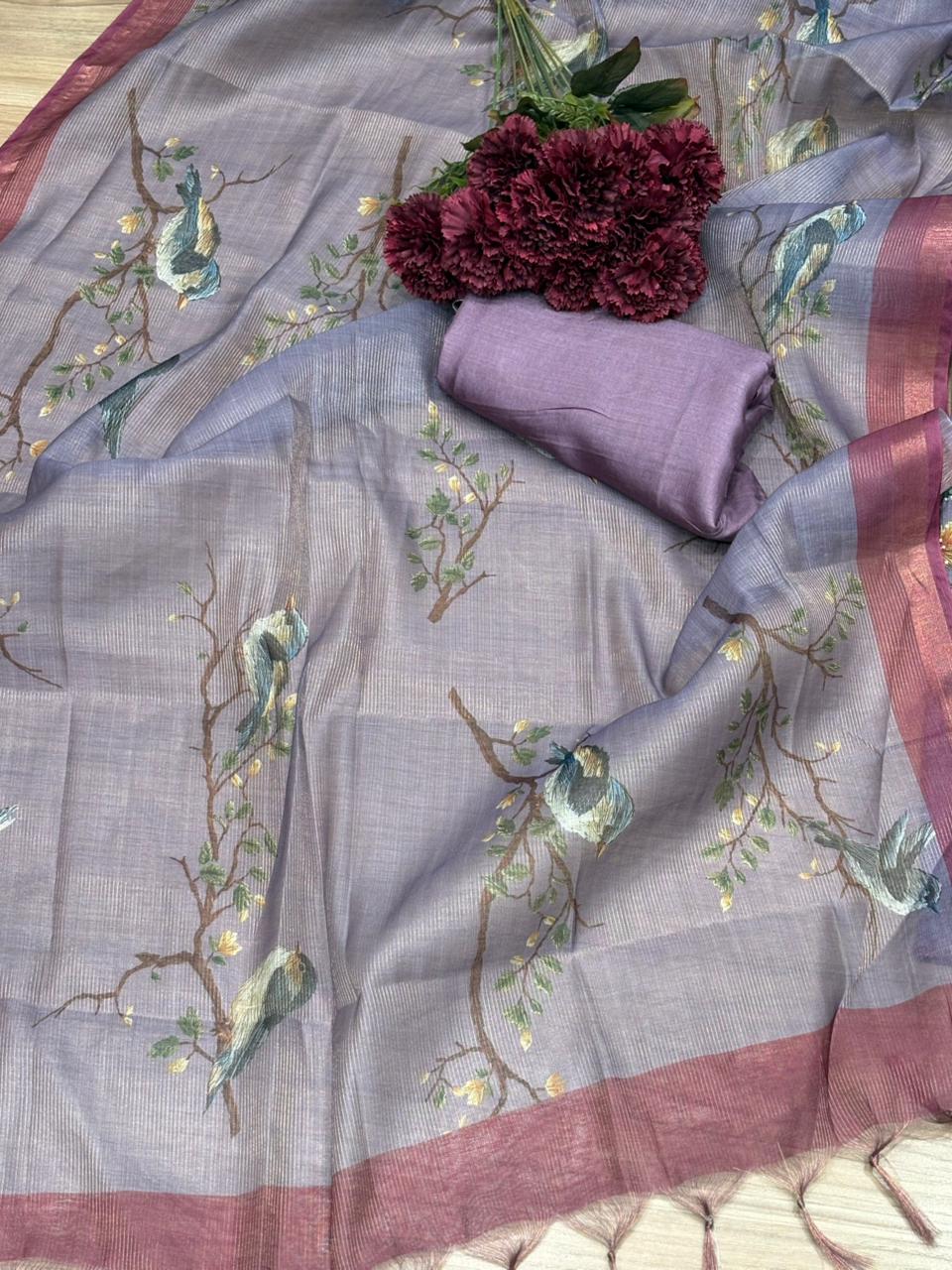 Exquisite unstitched suit is crafted in soft and breathable linen cotton