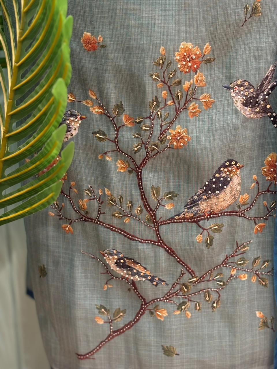 Exquisite unstitched suit is crafted in soft and breathable linen cotton