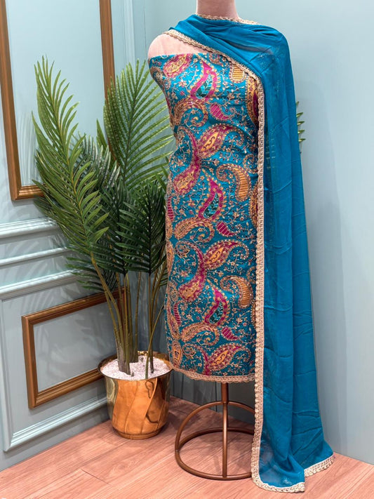 Elegant unstitched suit is designed to make a graceful statement