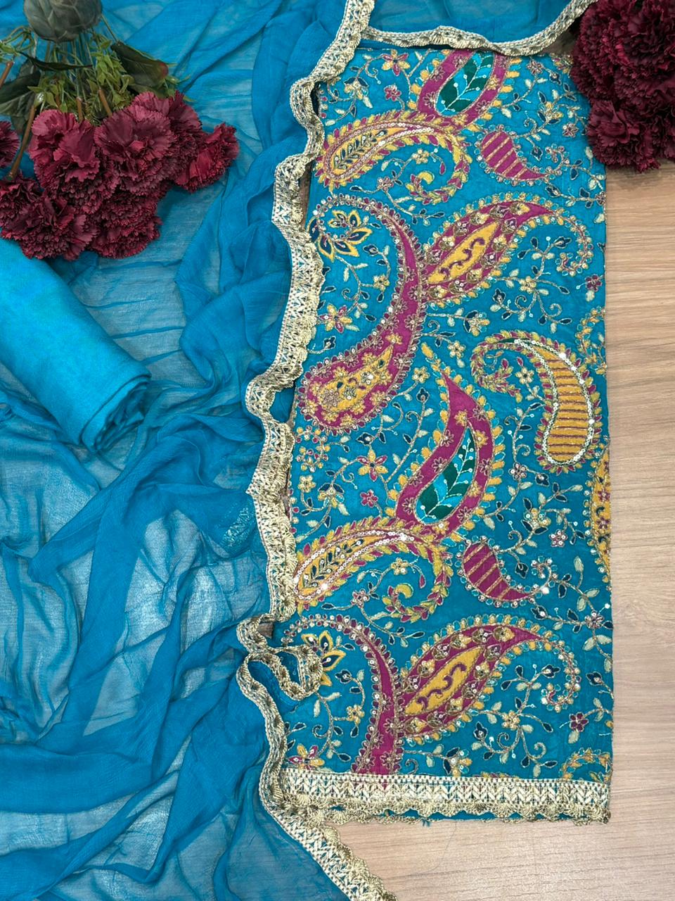 Elegant unstitched suit is designed to make a graceful statement