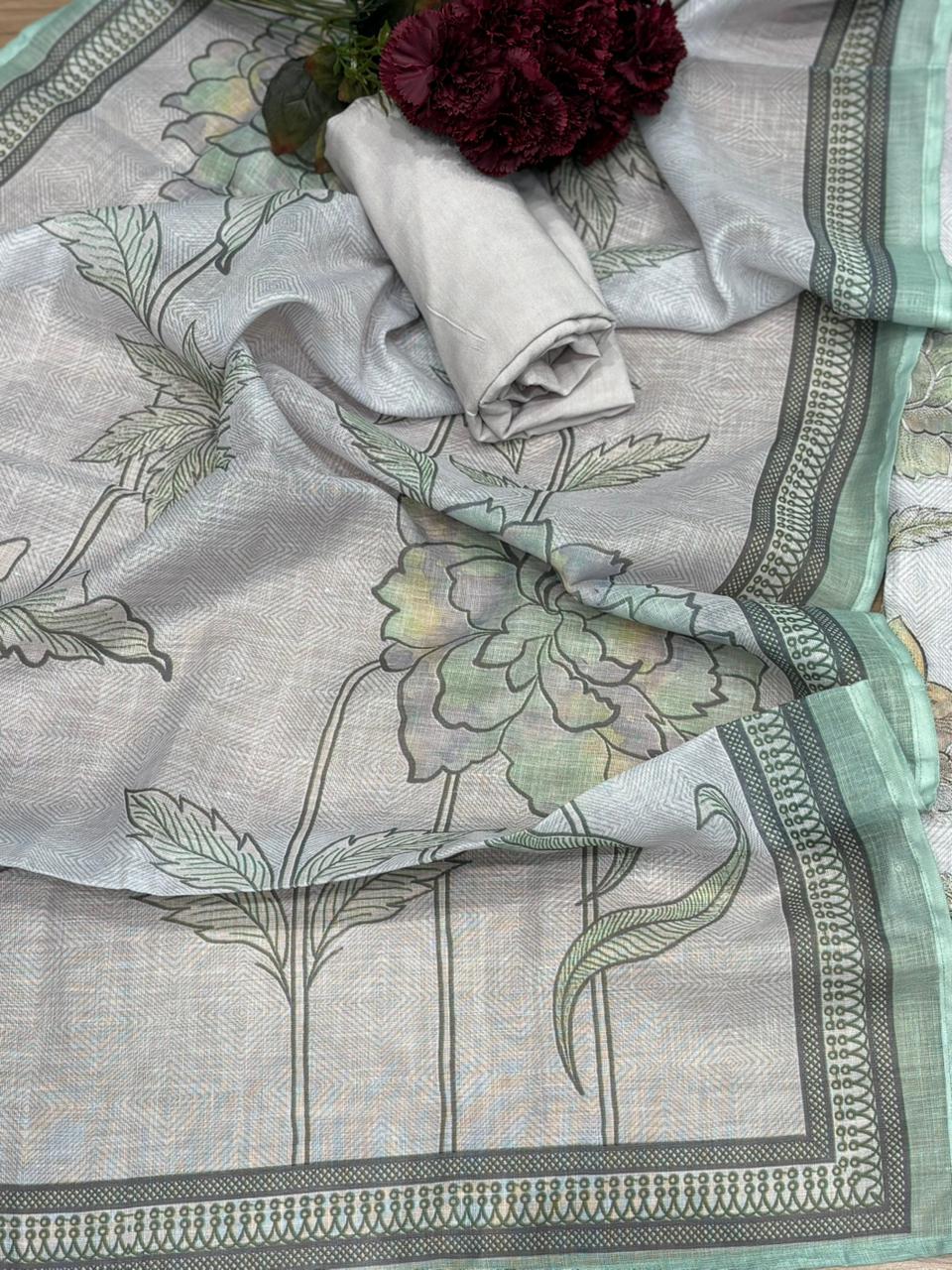 Elegant unstitched suit is crafted in breathable linen cotton fabric