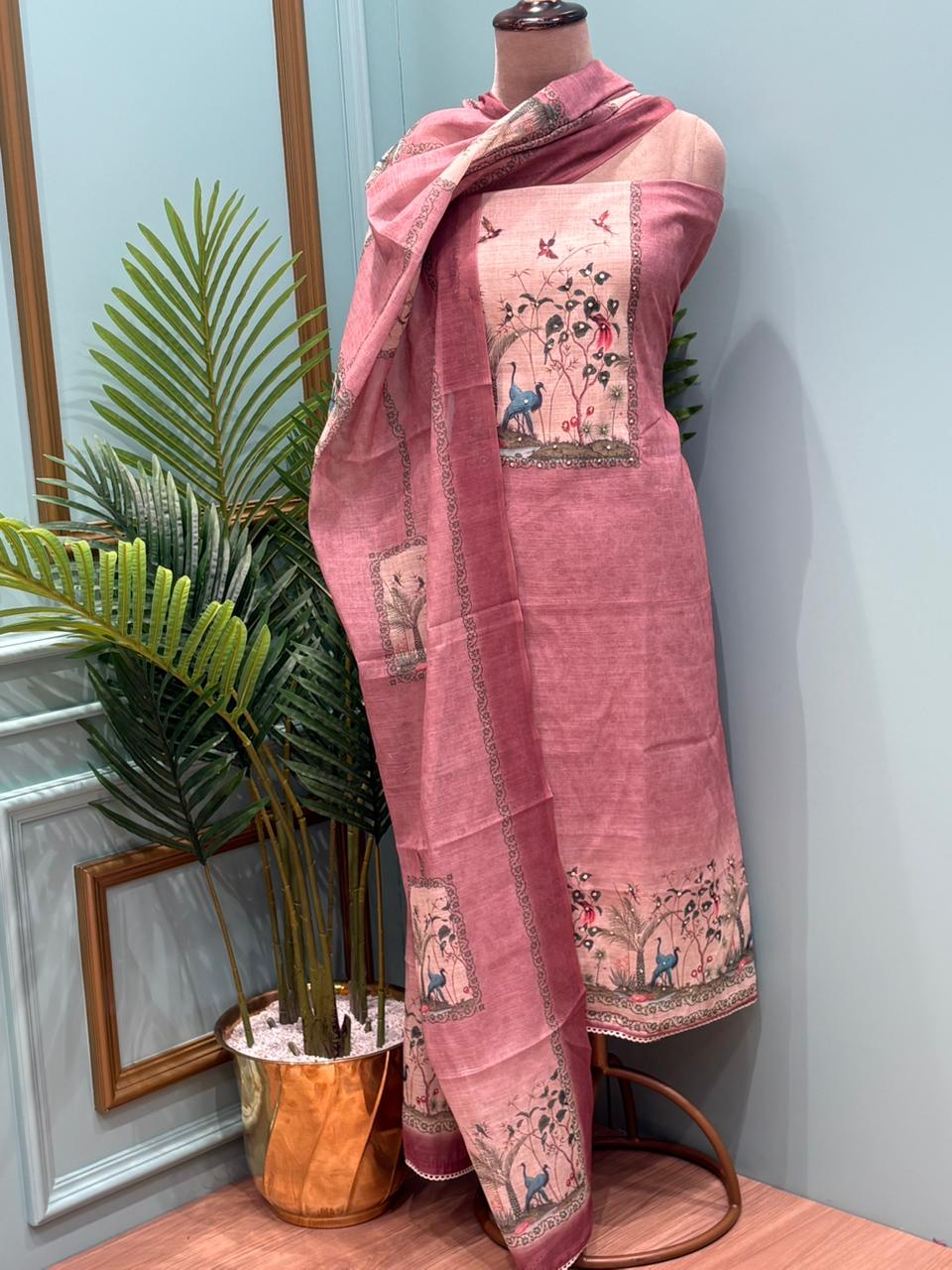 Graceful unstitched suit is crafted in soft and breathable linen cotton
