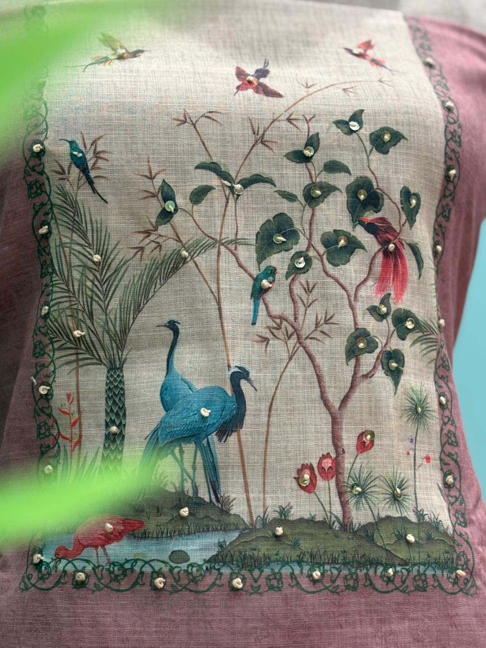 Graceful unstitched suit is crafted in soft and breathable linen cotton