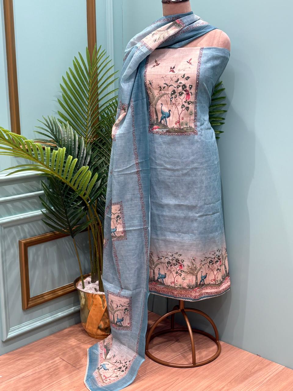 Graceful unstitched suit is crafted in soft and breathable linen cotton