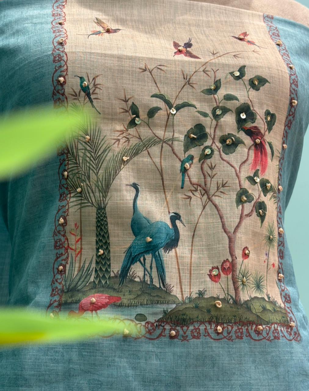 Graceful unstitched suit is crafted in soft and breathable linen cotton