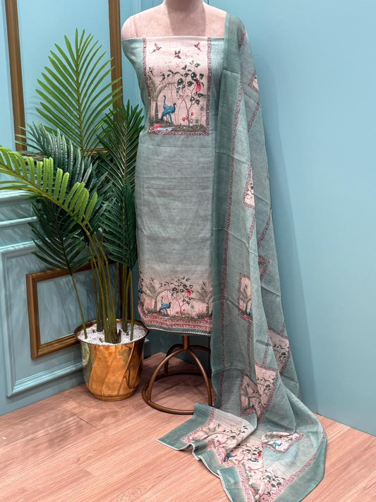 Graceful unstitched suit is crafted in soft and breathable linen cotton