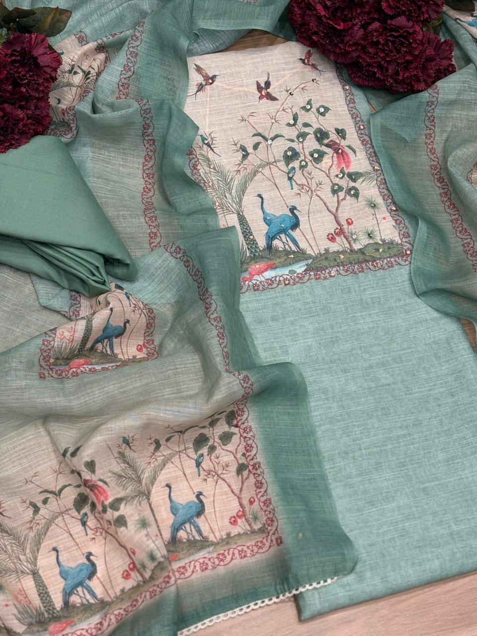 Graceful unstitched suit is crafted in soft and breathable linen cotton