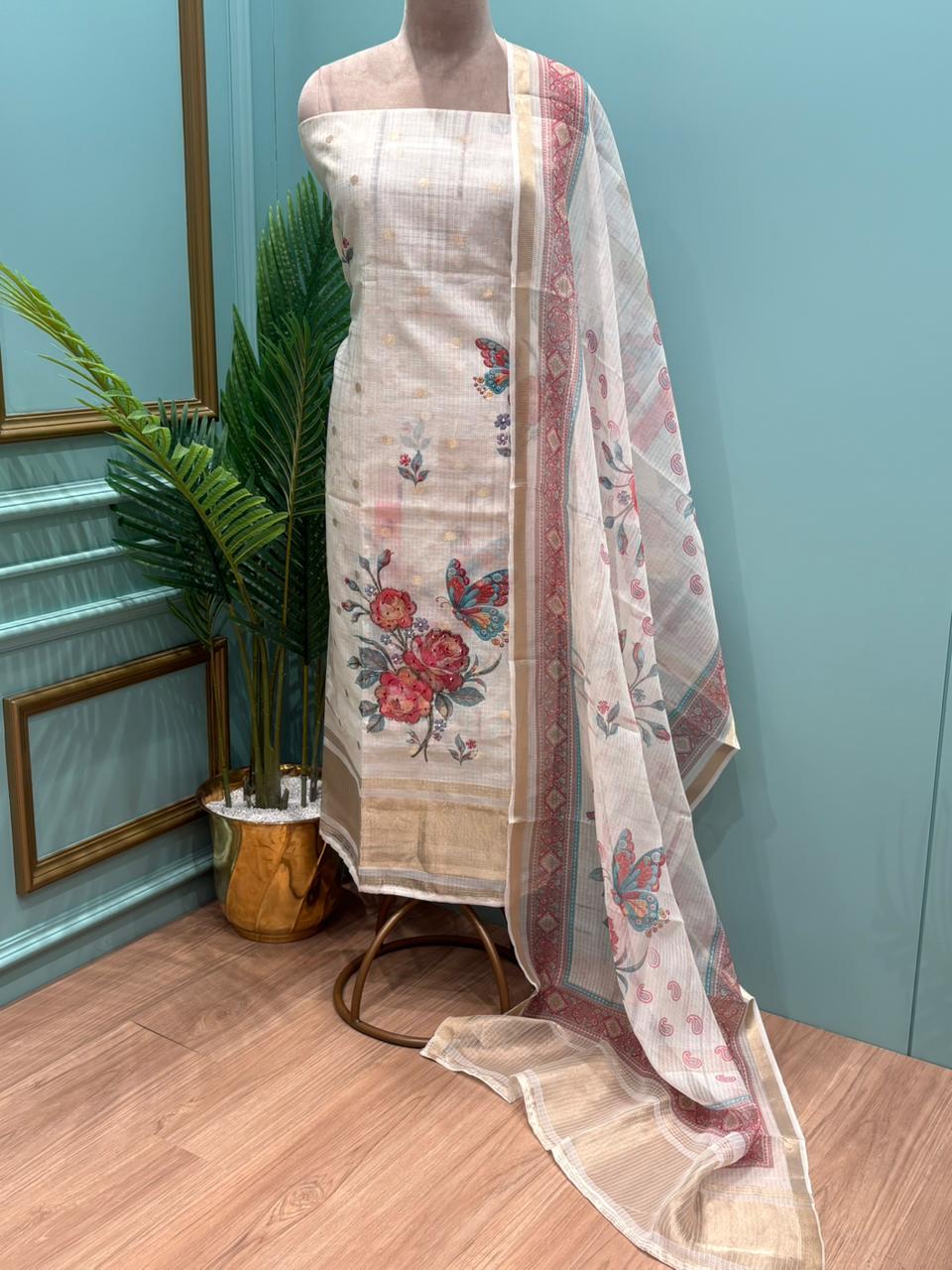 Elegant unstitched suit set crafted in premium Kota cotton