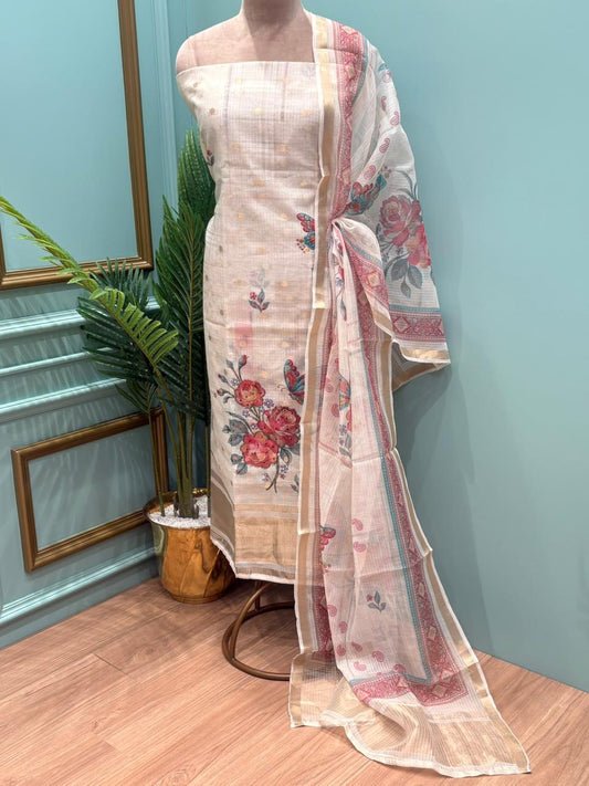 Elegant unstitched suit set crafted in premium Kota cotton
