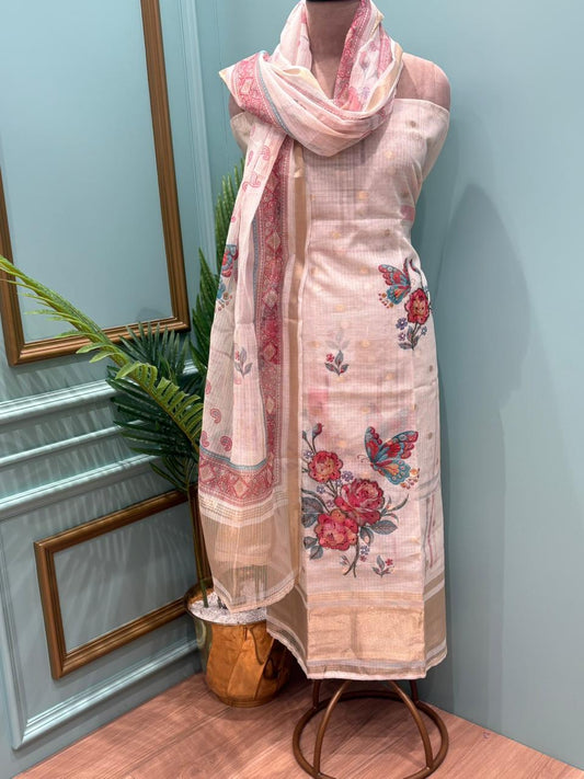 Elegant unstitched suit set crafted in premium Kota cotton