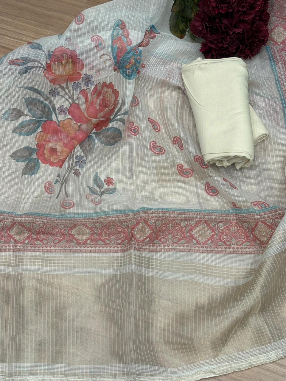 Elegant unstitched suit set crafted in premium Kota cotton