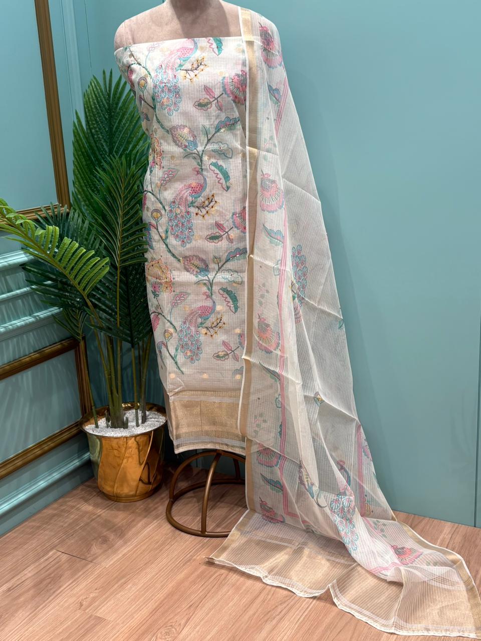 Elegant unstitched suit set crafted in premium Kota cotton