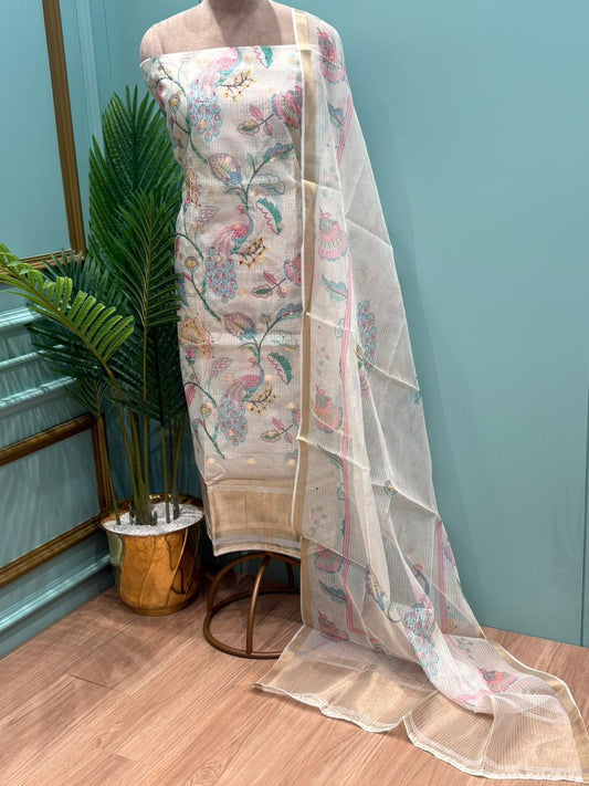 Elegant unstitched suit set crafted in premium Kota cotton