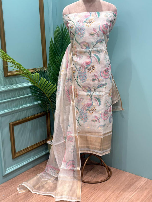 Elegant unstitched suit set crafted in premium Kota cotton